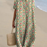 Ophélie - Retro Floral Dress in Aqua Green