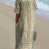 Ophélie - Retro Floral Dress in Aqua Green